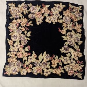 Laura Ashley 100% Silk Black, Gold, Royal Purple, and Fuschia Floral Hankerchief